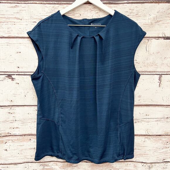 Athleta Tops - ATHLETA Sleeveless Back Zip Pleated Front Navy Tank Top Sz 1X